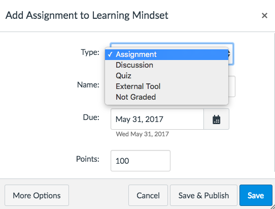 add assignment to assignment group screen