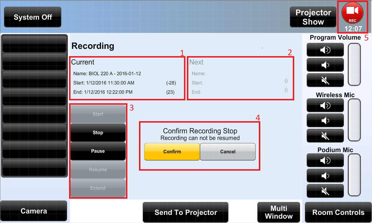 Touch panel for in-classroom recorders