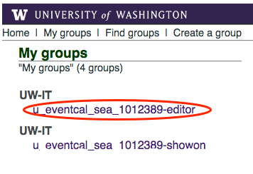 Editor group highlighted with red circle in list of My groups