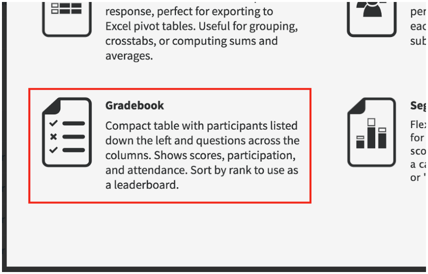 Select Gradebook Report