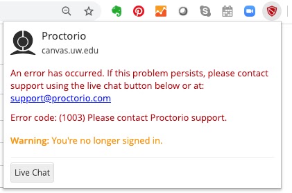 Error message when not signed into Canvas