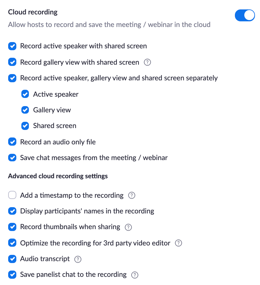 previous default settings for cloud recordings
