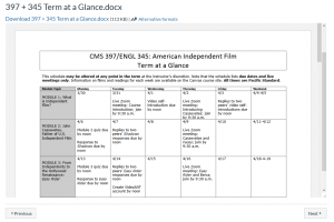 Screen capture of the Term at a Glance schedule for CMS 397