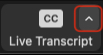 red circle around the up arrow of the live transcript button