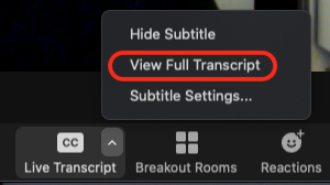 red circle around the View Full Transcript option 