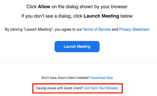 Zoom interface: Join from Your Browser link highlighted