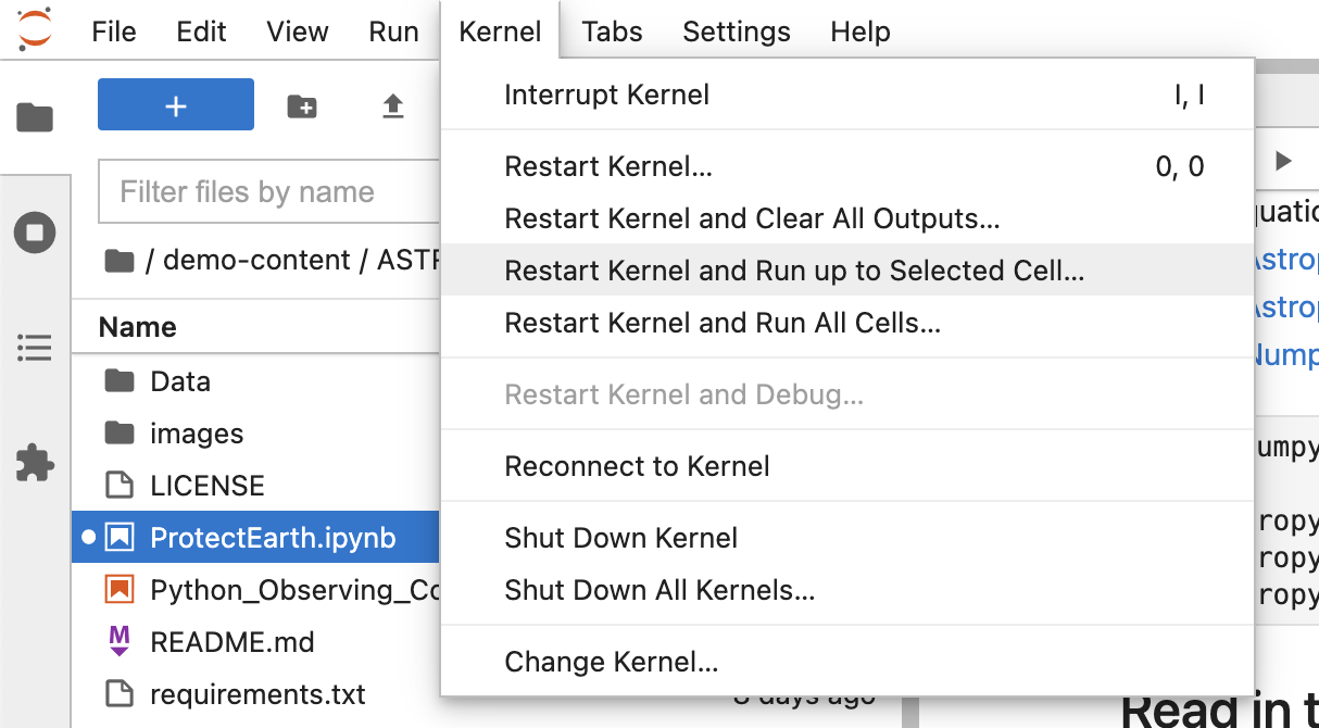 Jupyter Notebook - restart kernel dialog