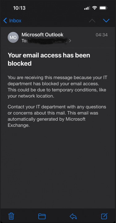 Your email has been blocked message in email