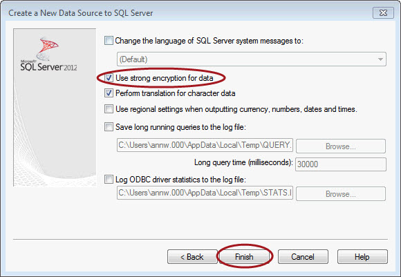 Setting final options for a new data source in MS Access