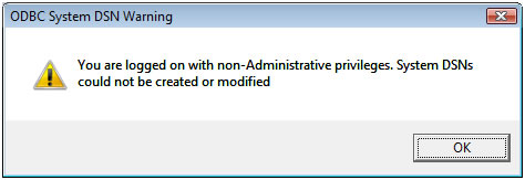 MS Access "ODBC System DSN Warning" dialog box