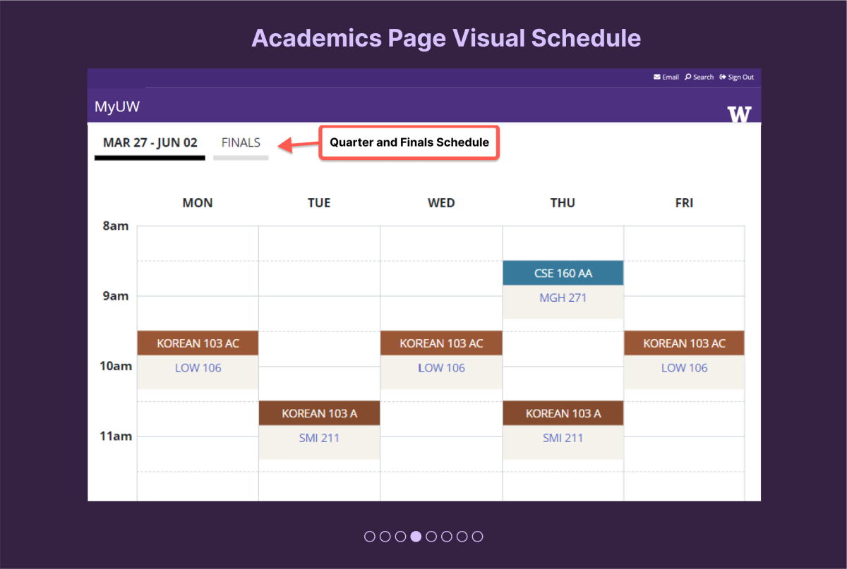 Academics page detail of Visual Schedule