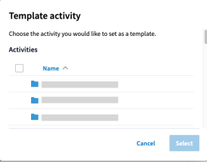 Poll Everywhere Folder list that appears on the right side of the screen for choosing a template activity.