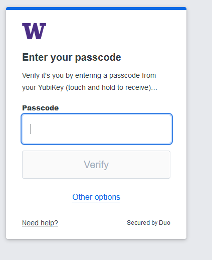 A screenshot of the new Duo prompt when selecting that Duo authenticate via YubiKey