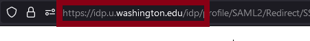 A screenshot of the URL of the webpage used in the old Duo flow. In the screenshot, it is shown that the URL is idp.u.washington.edu