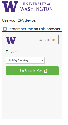 A screenshot of the old Duo prompt when selecting that Duo authenticate via YubiKey