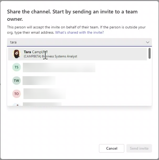 Screenshot of MS Teams application